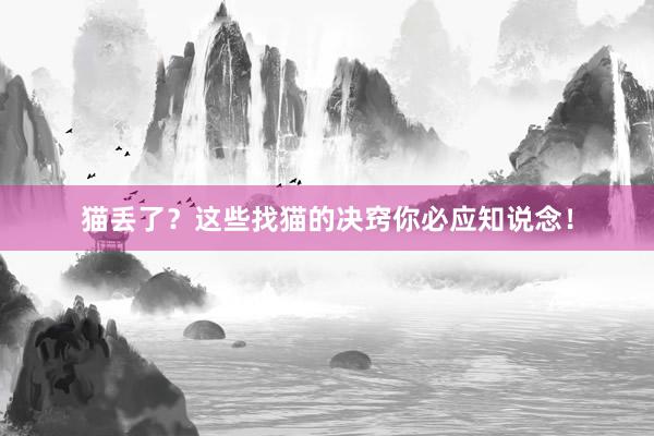 猫丢了？这些找猫的决窍你必应知说念！